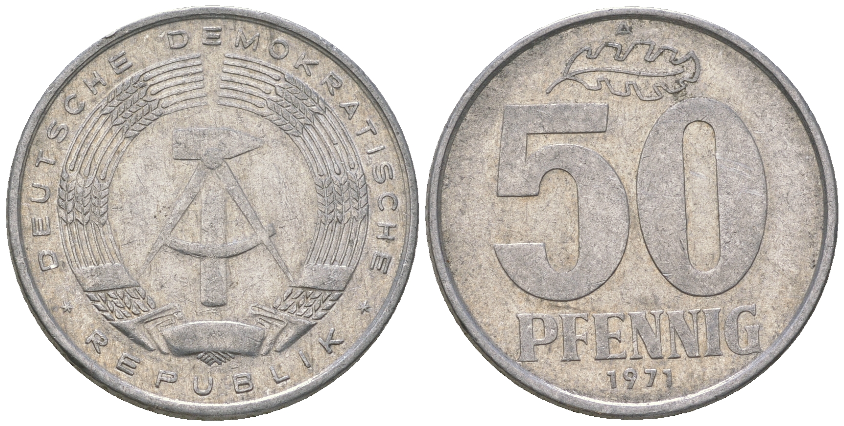 ГДР 50 пфеннигов 1971 A KM 12.2 алюминий 4635-833