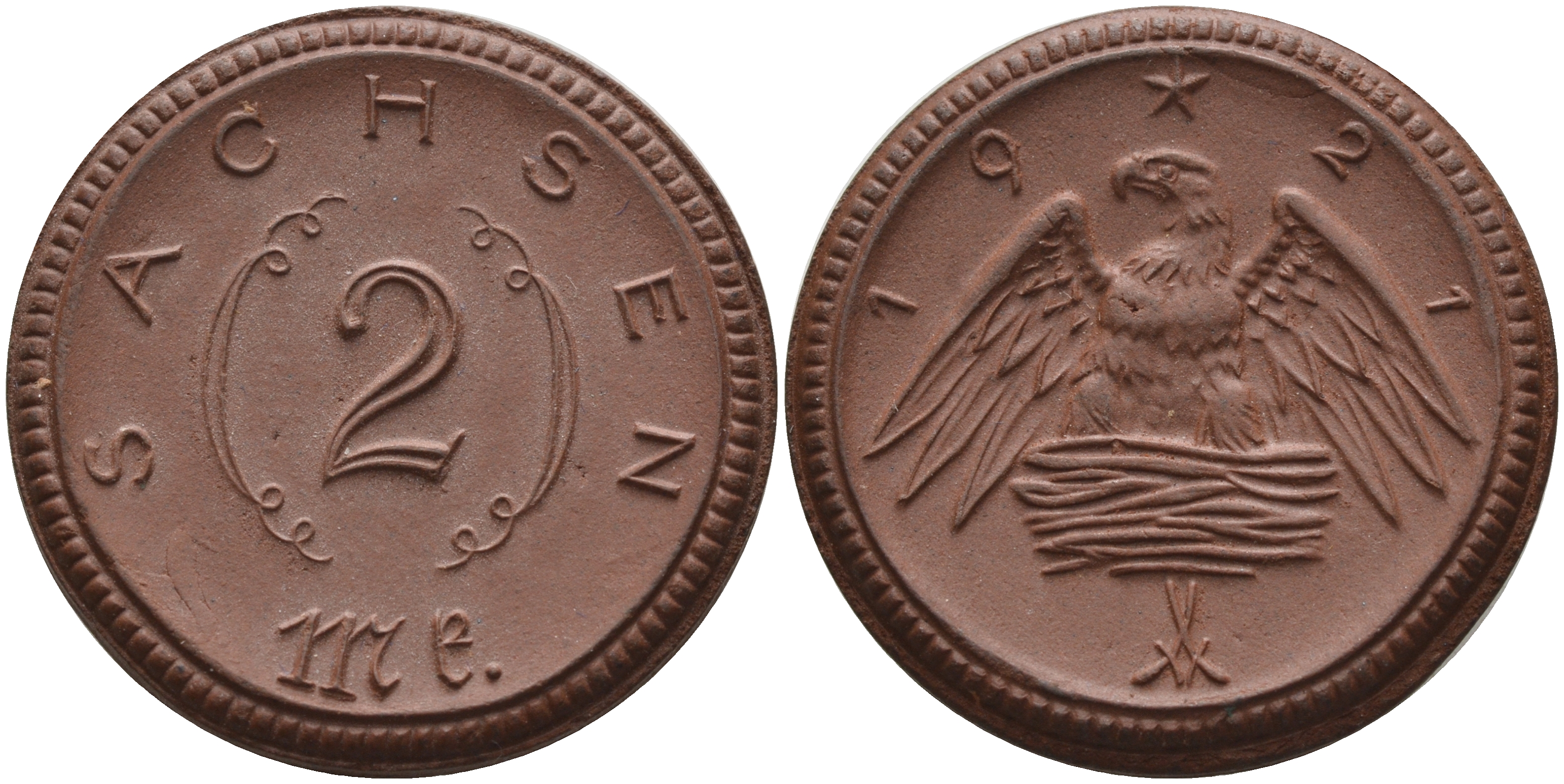 Саксония 2 марки 1921 J. N 56 фарфор 1094-2-55