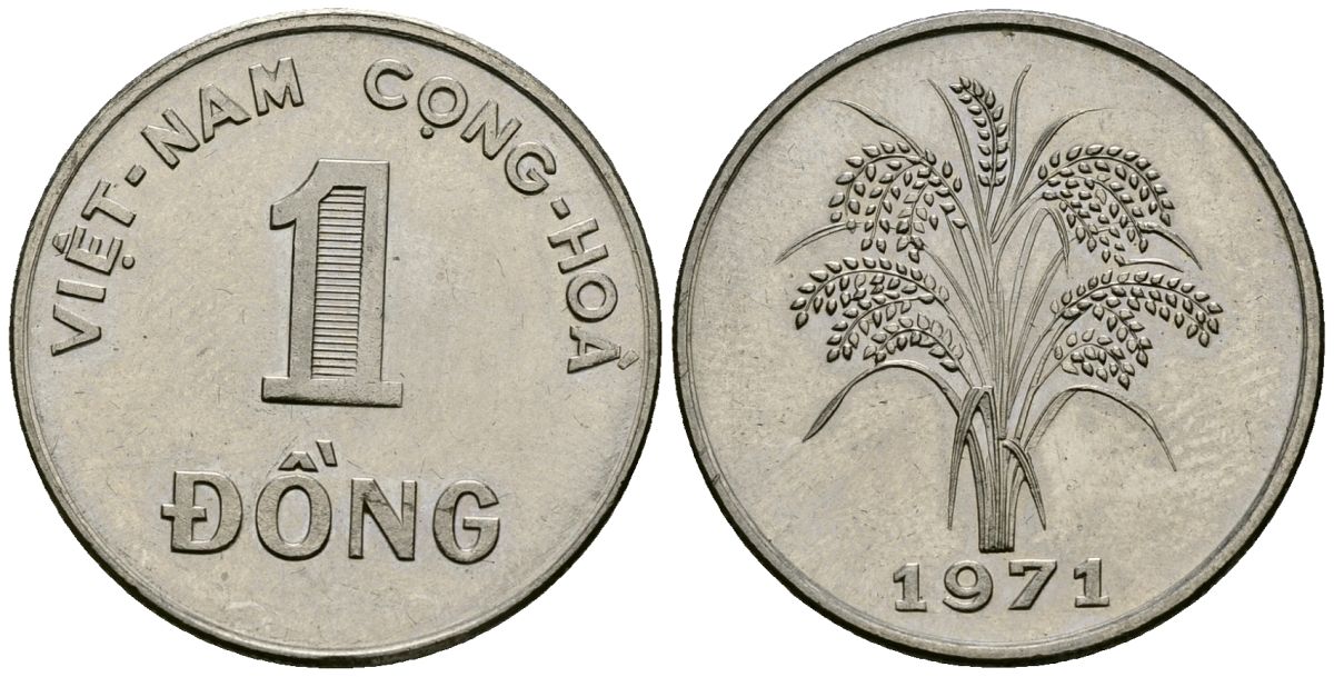 Южный Вьетнам 1 донг 1971 KM 7a сталь с никелевым покрытием 4171-1134