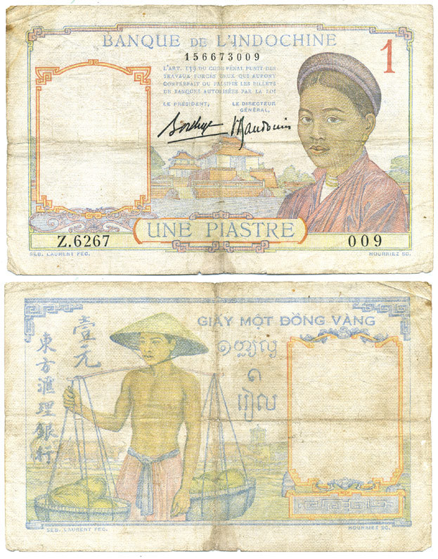 ФРАНЦУЗСКИЙ ИНДОКИТАЙ 1 ПИАСТР 1932 ПОДПИСЬ 9 Pick 52 бумага 7548-91-2