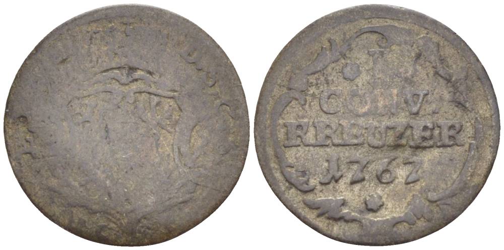 САКСЕН-КОБУРГ-СААЛФЕЛЬД 1 КРЕЙЦЕР 1767 Ernst Friedrich 1764-1800 Kozinowski/Otto/Ru? 898 Grasser 542 серебро 51-2117