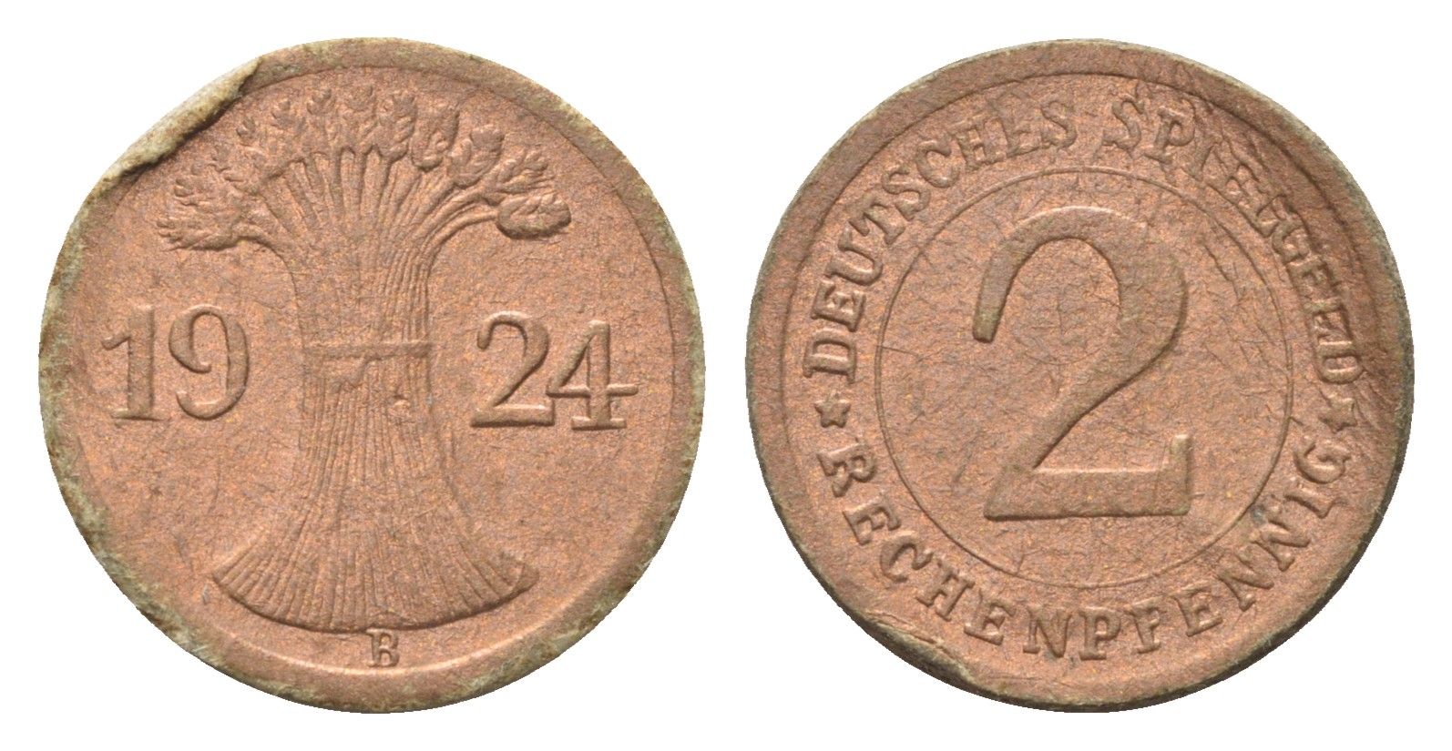 Германия игровой жетон в 2 рентенпфеннига 1924 диаметр 20 мм, вес 0,4 гр картон 4702-958