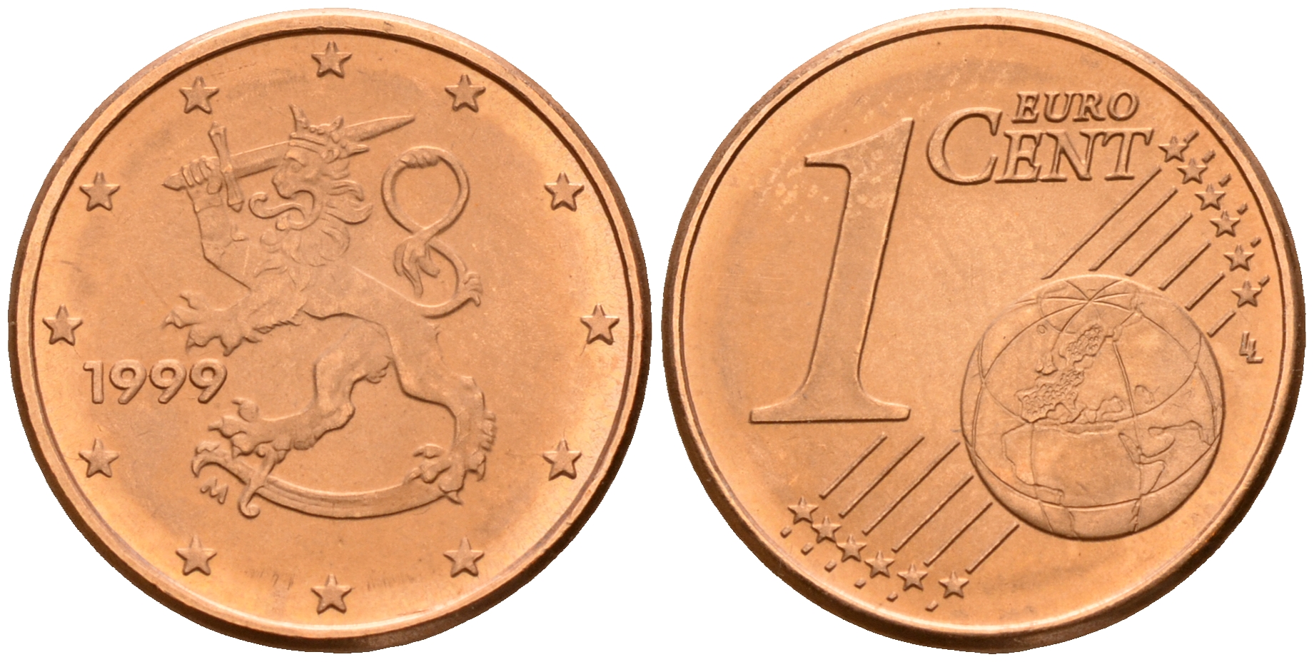 Финляндия 1 евроцент 1999  KM 98 сталь плакированная медью  UNC  4189-151