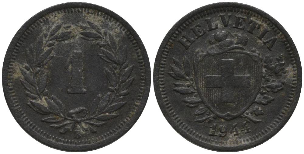 Швейцария 1 раппен 1944 KM 3а цинк 218-225