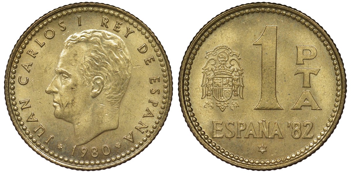 Испания 1 песета 1980 (81) чемпионат мира по футболу KM 816 алюминиевая бронза 4128-1051