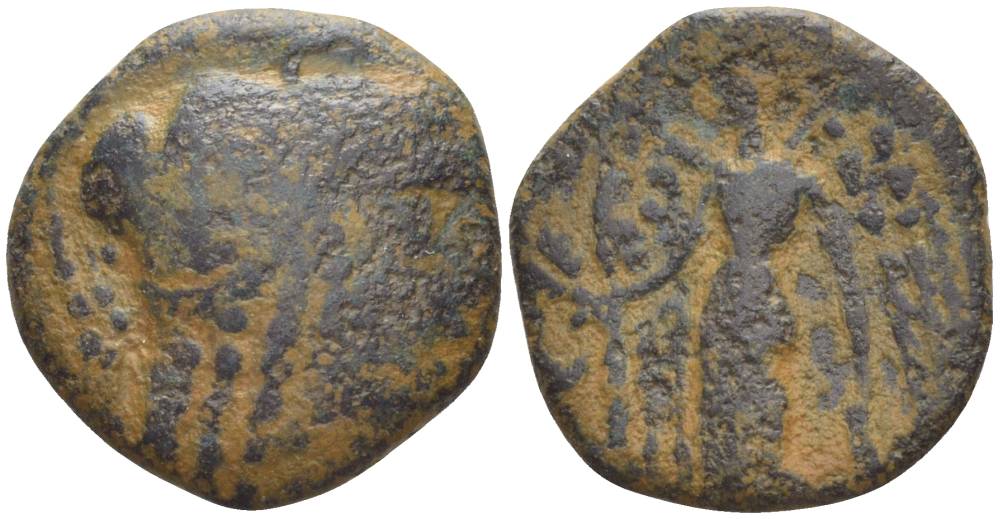 Набатея AE 129-104 гг. до н.э. голова Афины в шлеме / богиня Нике, Петра Meshorer 1 медь 1073-21-107