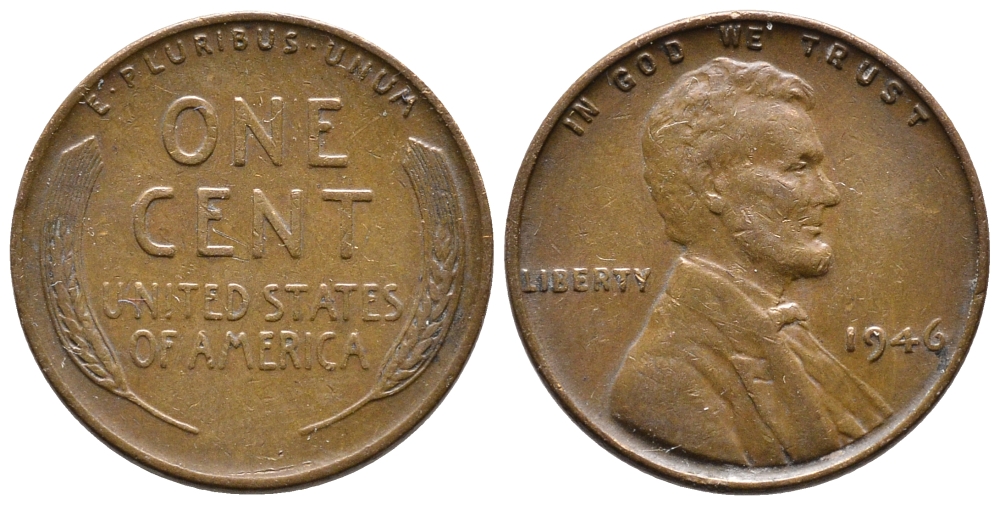 США 1 ЦЕНТ 1946 ЛИНКОЛЬН KM А132 медь цинк 4364-713