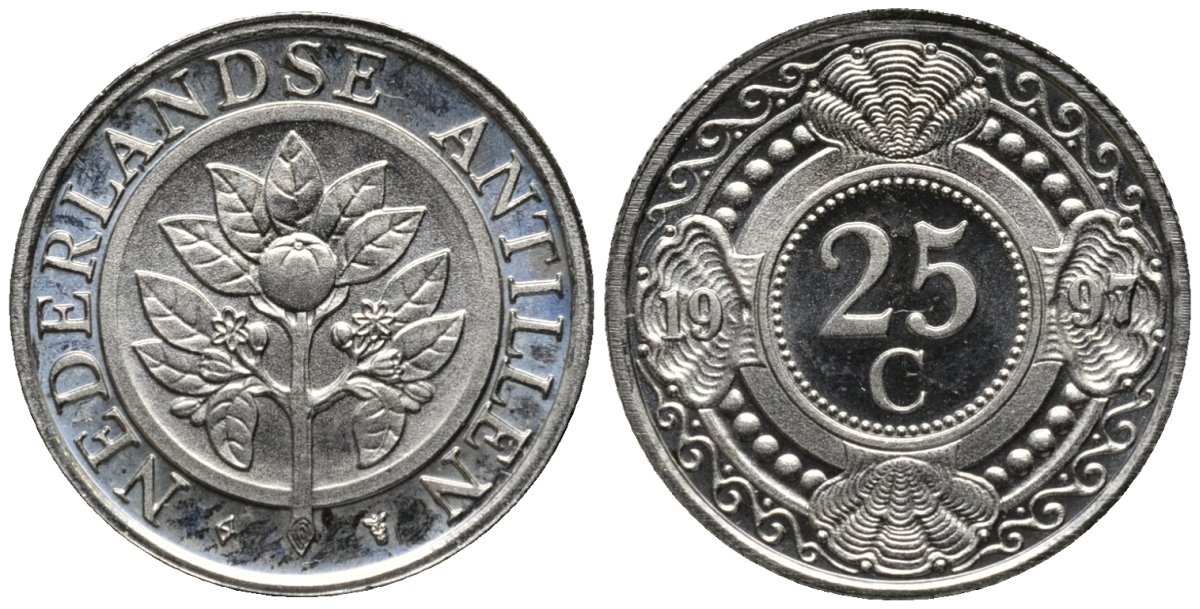 Нидерландские Антилы 25 центов 1997 Беатрикс (1980-2013) KM 35 никелированная сталь UNC 4576-1234