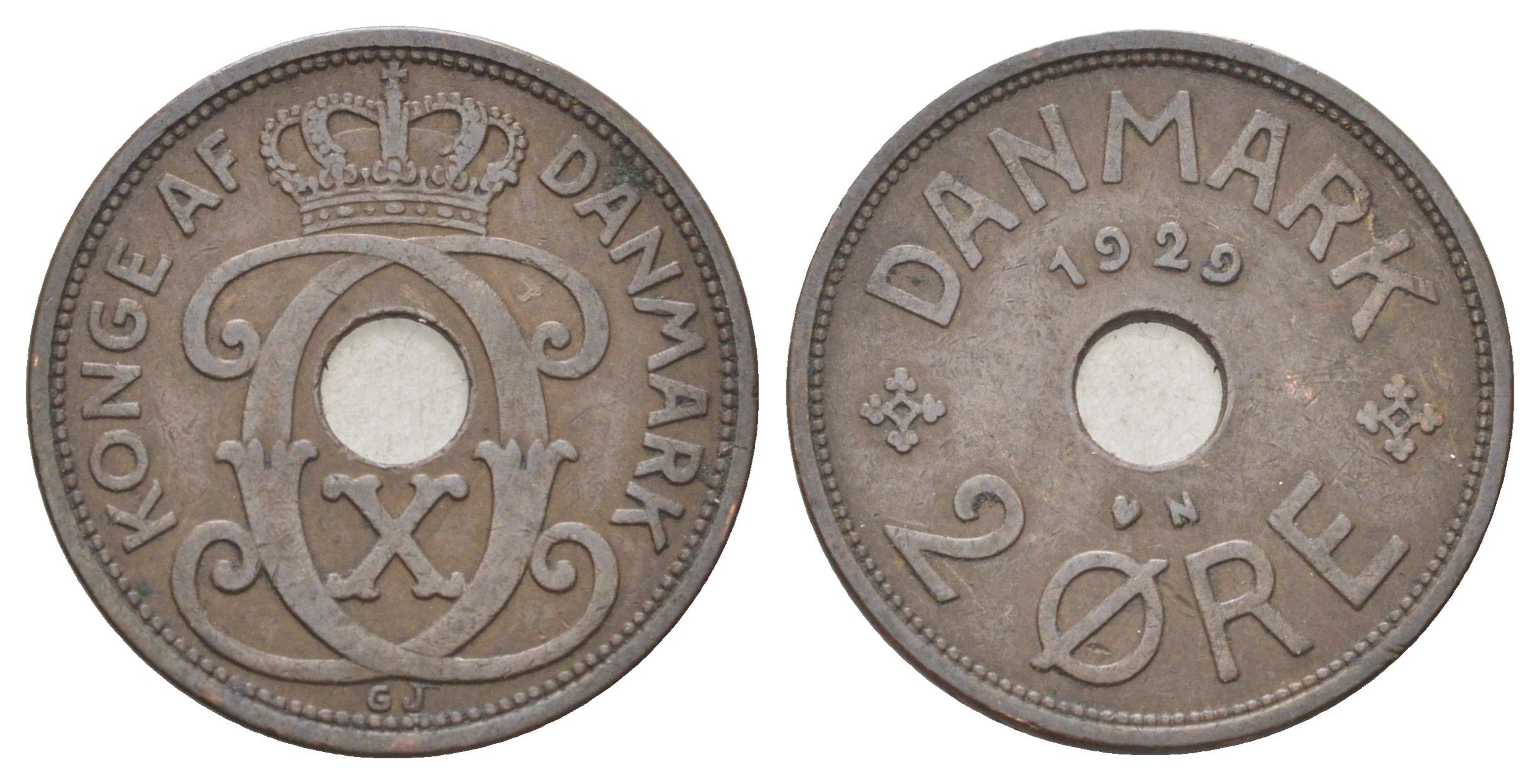 Дания 2 эре 1929 N, Кристиан X (1912-1947) KM 827 бронза 4701-753