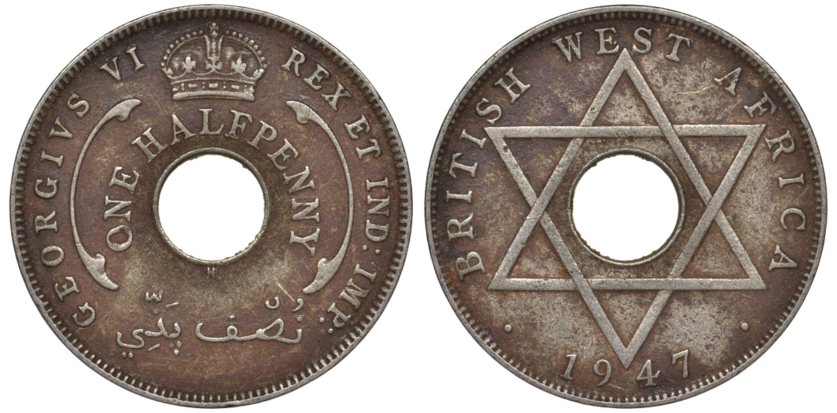 Британская Западная Африка 1/2 пенни 1947 H, Георг VI KM 18 медно-никель 25-1431