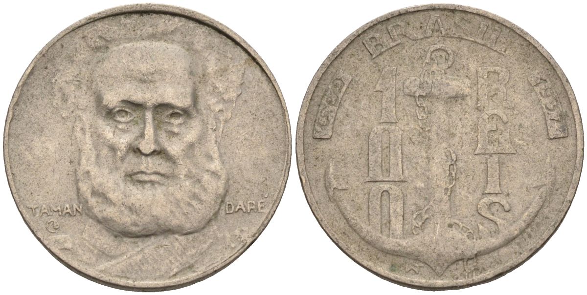 Бразилия 100 рейс 1937 Маркиз Тамандаре KM 536 медно-никель 4115-545