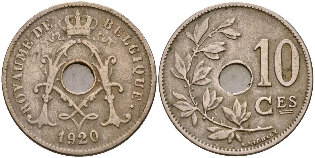 Бельгия 10 сантимов 1920 Король Альберт I (1910 - 1934) KM 85 медно-никель 183-246