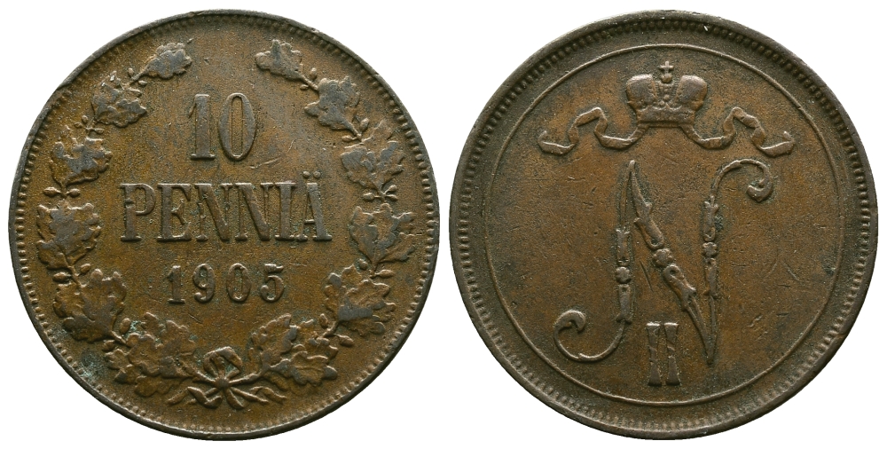 РОССИЯ ДЛЯ ФИНЛЯНДИИ 10 ПЕННИ 1905 Биткин 429 медь 4381-115