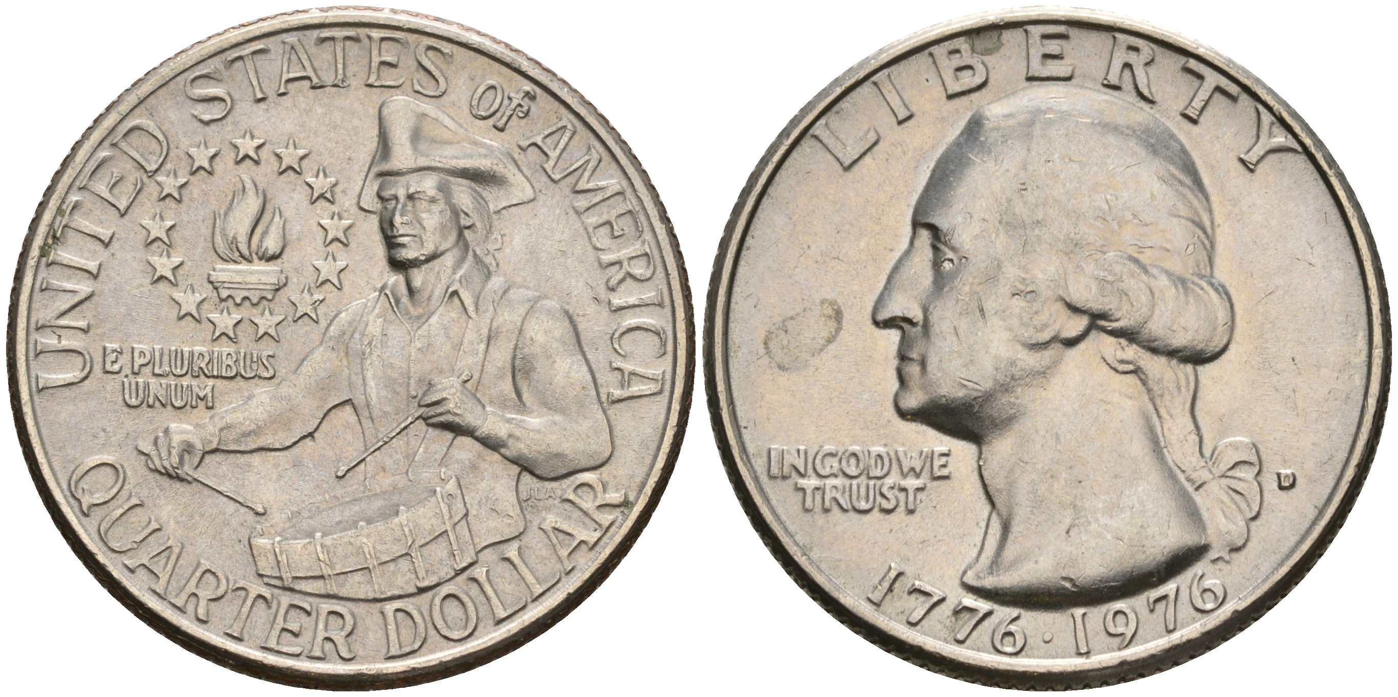 США 25 центов = квотер 1976 D, 200 лет независимости (1776-1976), Вашингтон, барабанщик KM 204 медь плакированная медно-никелем    4606-647