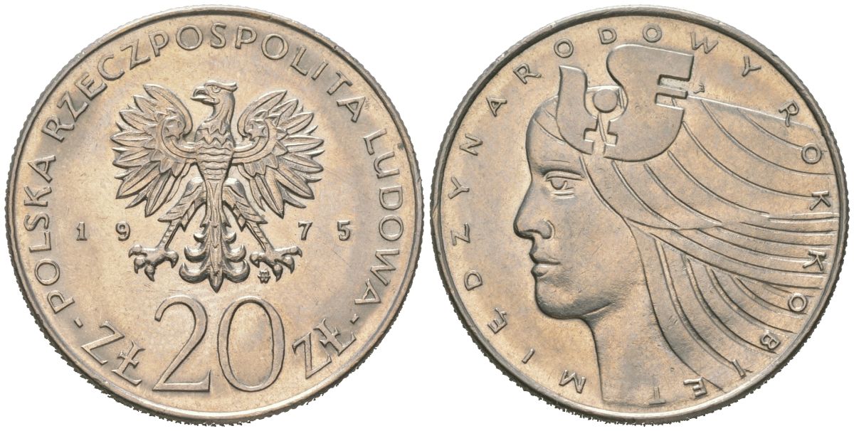 Польша 20 злотых 1975 MW, Международный год женщины Y 75 медно-никель BUNC 4599-1246