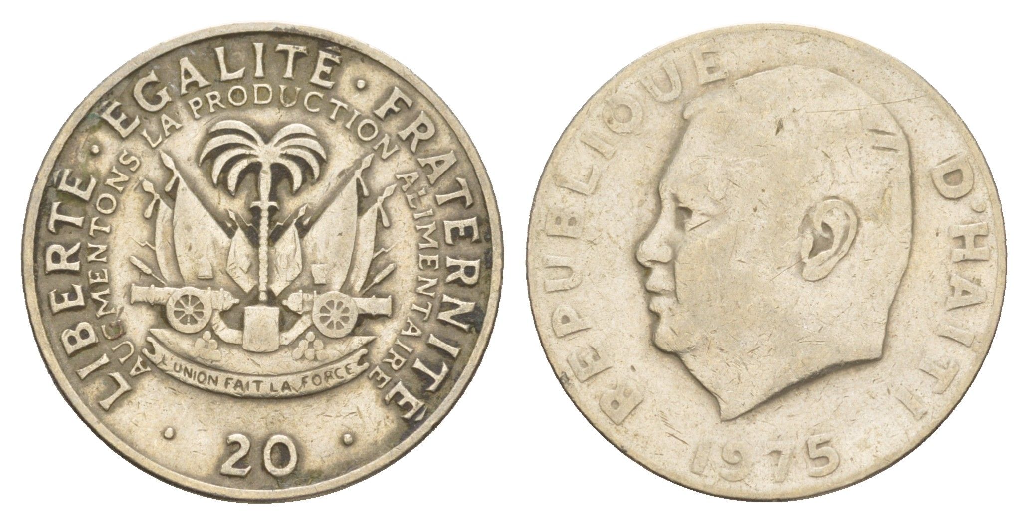 Гаити 20 сантимов 1975 ФАО, Президент Жан-Клод Дювалье KM 100 медно-никель 4654-611