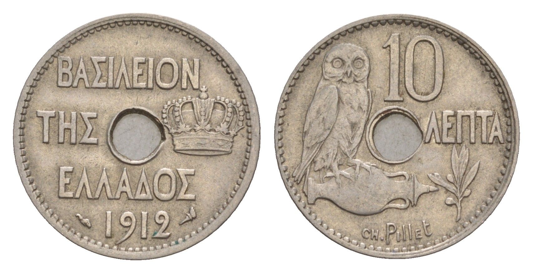 Греция 10 лепт 1912 Георг I (1863-1913), сова KM 63 никель 4655-343