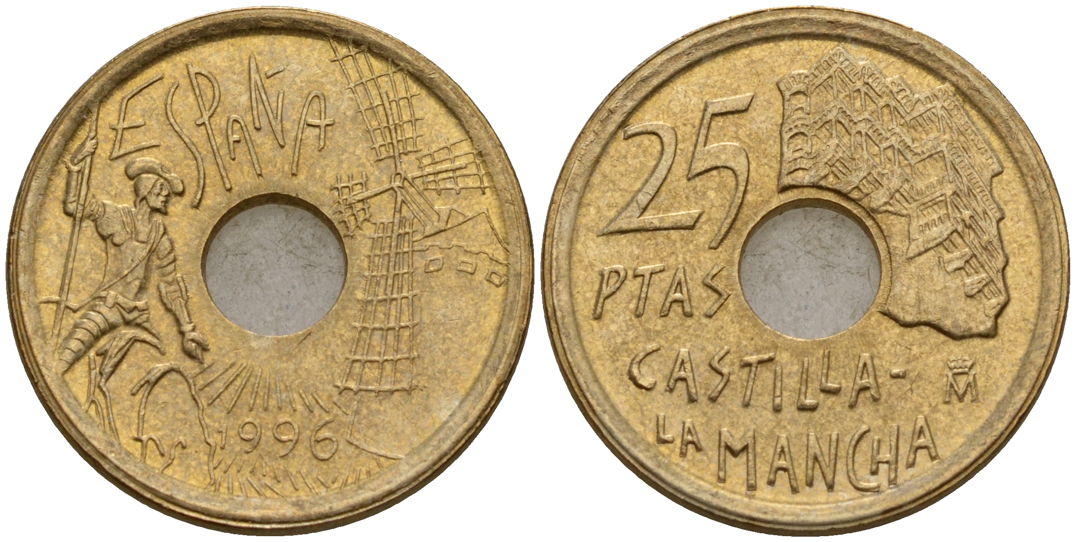 Испания 25 песет 1996 Кастилья - Ла Манча - Дон Кихот, Хуан Карлос I (1975-2014) KM 962 медь цинк никель 4597-152