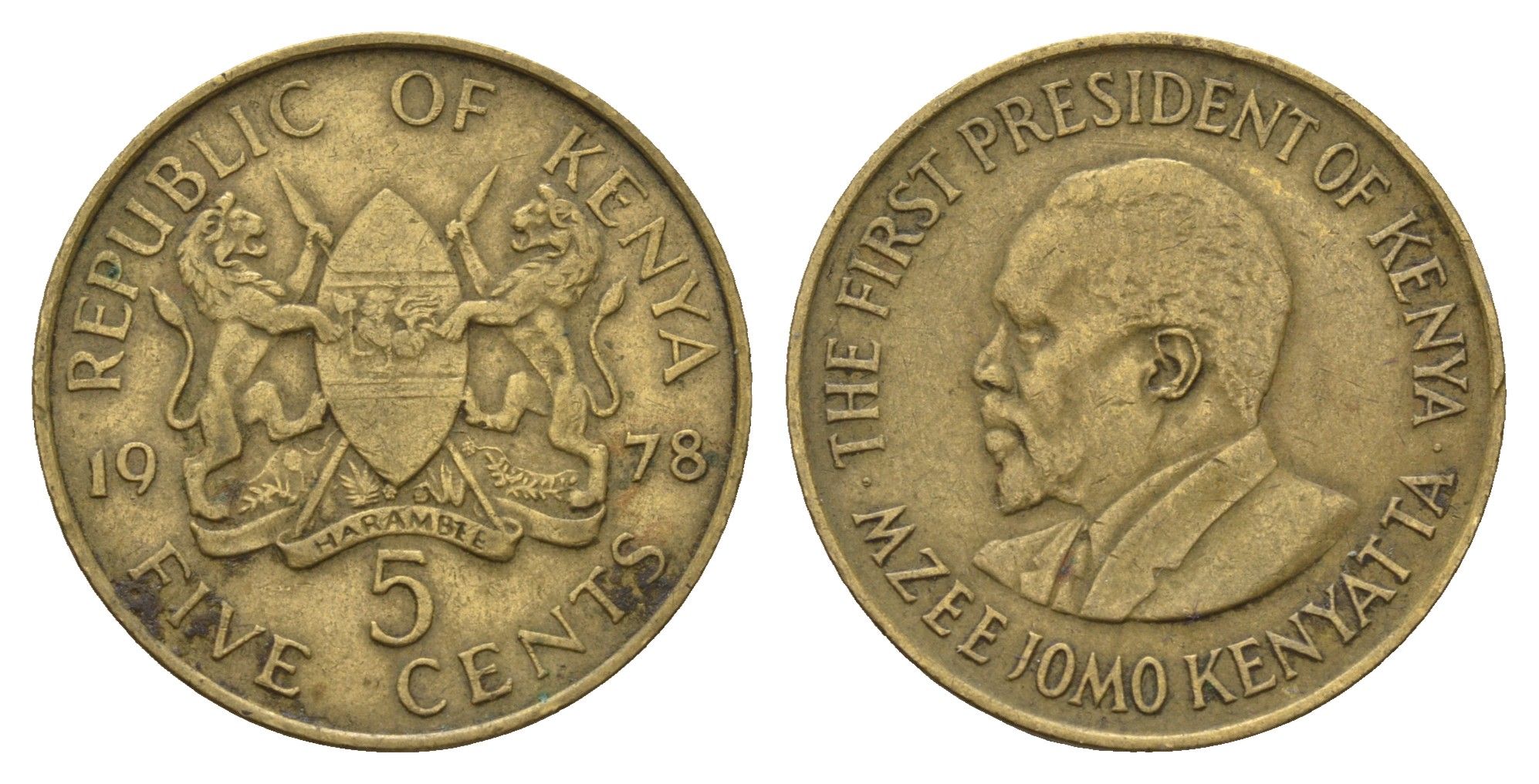 Кения 5 центов 1978 Джомо Кениата KM 10 никель латунь 4114-423