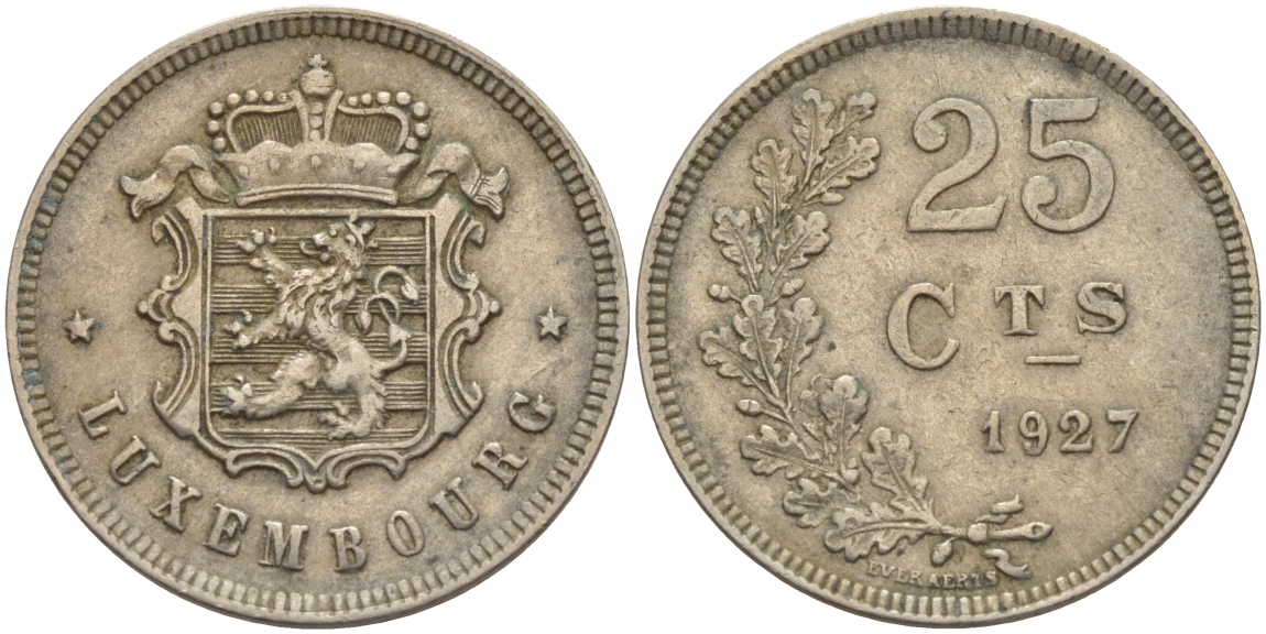 ЛЮКСЕМБУРГ 25 САНТИМОВ 1927 ГОД ТИП KM 37 медно-никель 4548-746