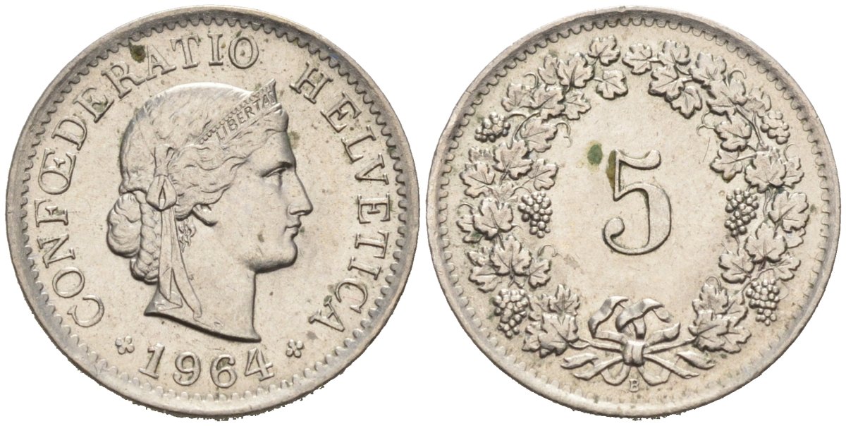 Швейцария 5 Раппенов 1964 В KM 26 медно-никель 4567-931
