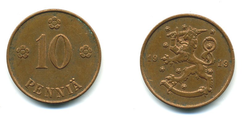 Финляндия 10 пенни 1919 KM 24 медь 41-1114