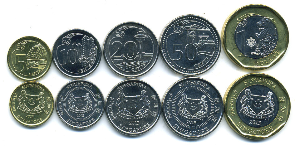 Сингапур лот из 5 монет 2013 5, 10, 20, 50 центов, 1 доллар UNC N2-50
