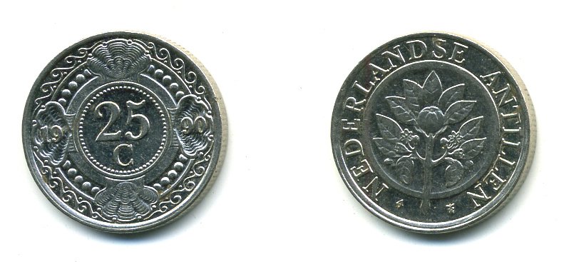 Нидерландские Антилы 25 центов 1990 Беатрикс (1980-2013) KM 35 никелированная сталь 35-732