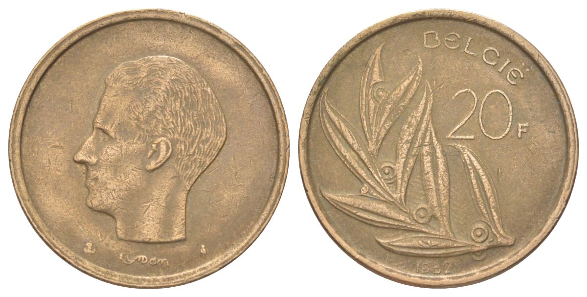 Бельгия 20 франков 1982 Belgie, Бодуэн I (1951-1993) KM 160 никель бронза 4624-357