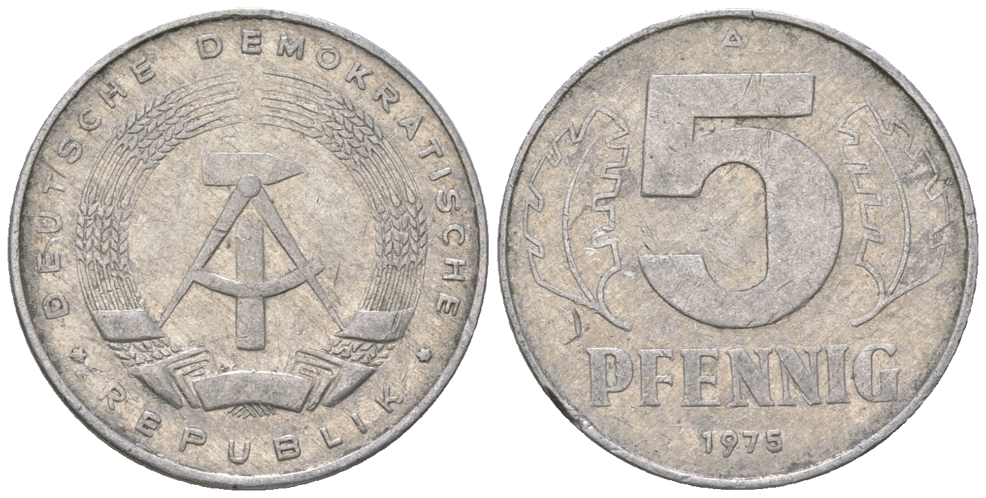 ГДР 5 пфеннигов 1975 A KM 9.1 алюминий 4615-1265