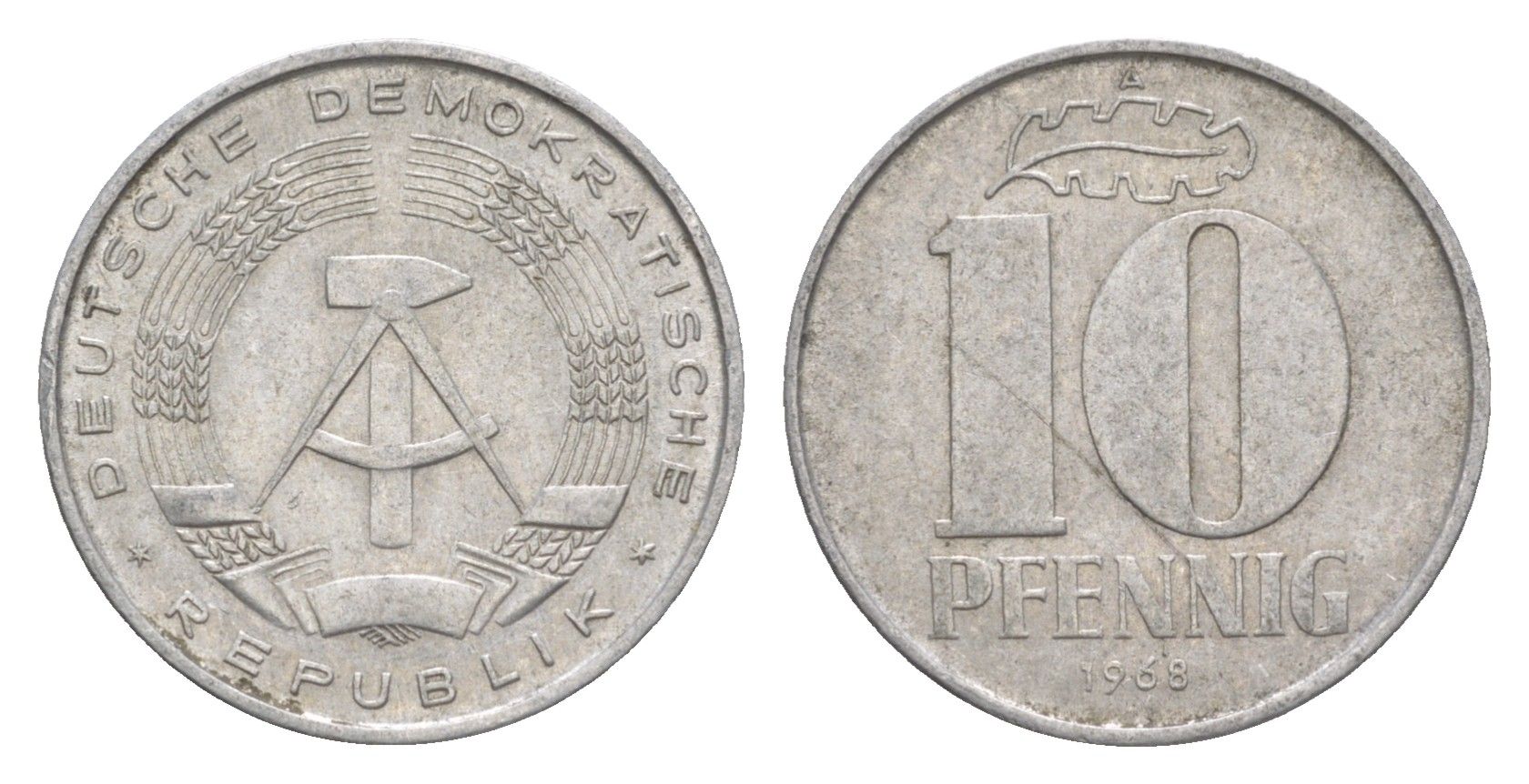 ГДР 10 пфеннигов 1968 A KM 10 алюминий 4538-542