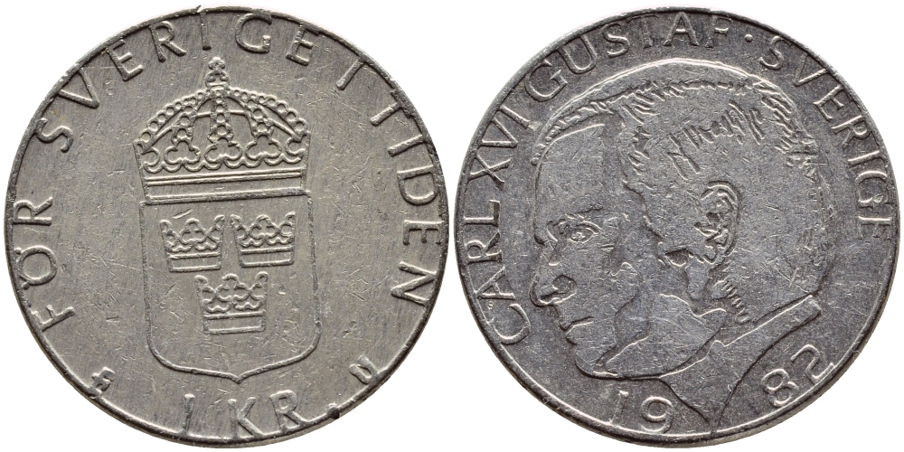 Швеция 1 крона 1982 Карл XVI Густав (1973- ) KM 852a медно-никель 4397-1053