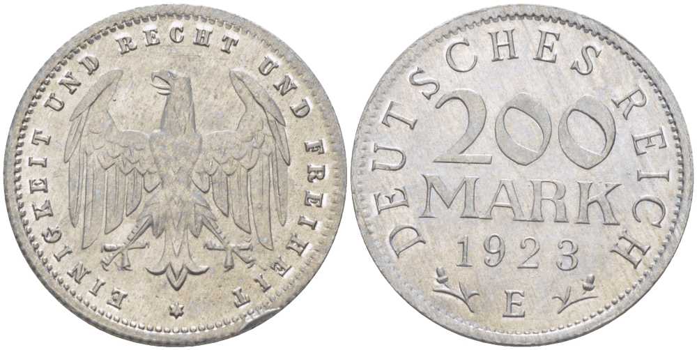 ГЕРМАНИЯ 200 МАРОК 1923 E KM 35, J. 304, Weege 22 алюминий 210-455