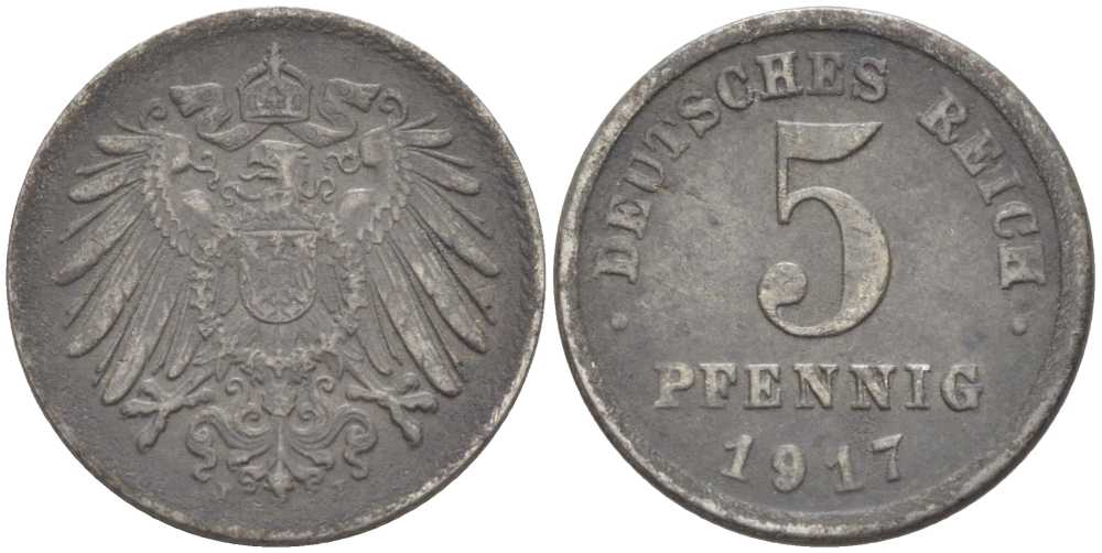ГЕРМАНИЯ 5 ПФЕННИГОВ 1917 J KM 19, J. 297 железо 105-347