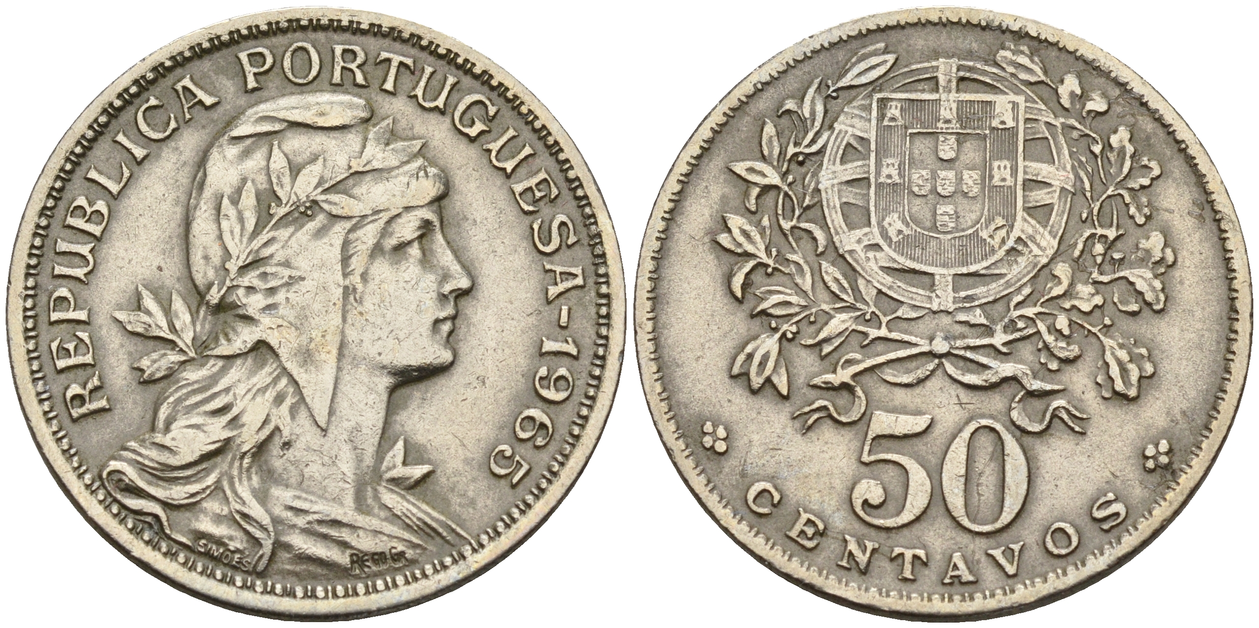 Португалия 50 сентаво 1965  KM 577 медно-никель    4153-122