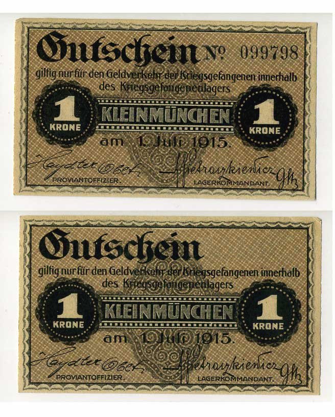 Австрия 1 крона 1915 Малый Мюнхен, лагерь военнопленных C-1401 бумага UNC (пресс) 504-62-3-1