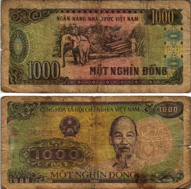 Вьетнам 1000 донгов 1988 Хо Ши Мин, большая серия Pick 106b бумага 7219-42-1-1