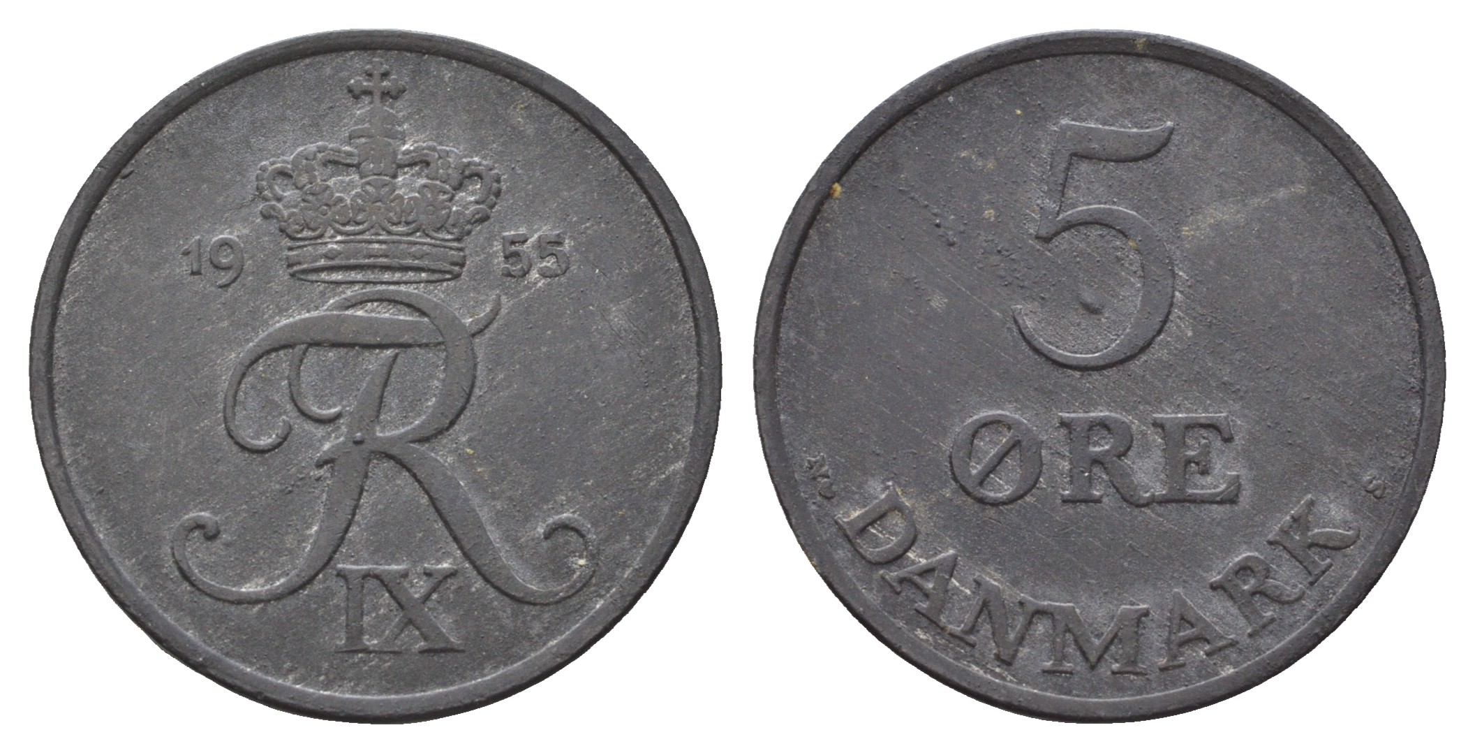 Дания 5 эре 1955 N; S, Фредерик IX (1947-1972) KM 843.1 цинк 4680-241