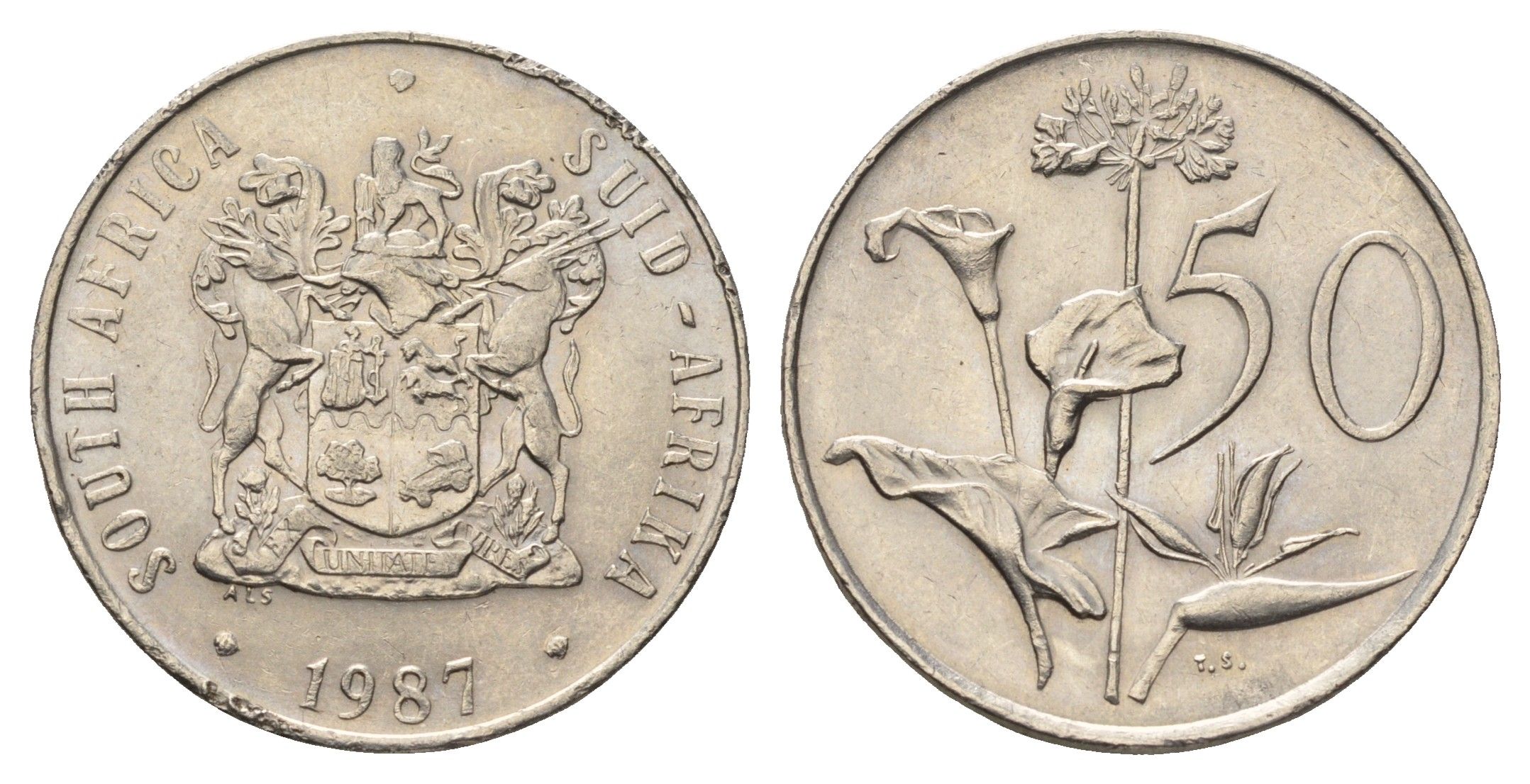 ЮАР 50 центов 1987 Зантедеския Эллиота (калла), герб KM 87 никель aUNC 4693-842