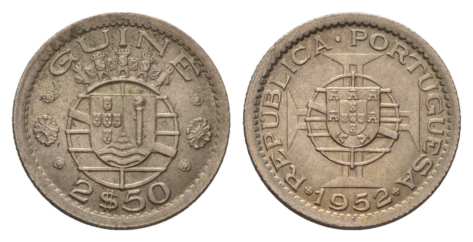 Гвинея-Бисау 2,5 эскудо 1952 год-тип KM 9 медно-никель UNC 4623-1139