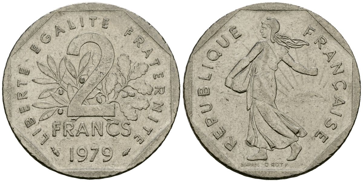 Франция 2 франка 1979 сеятель KM 942.1, Le Franc 272.3 никель 4120-1043