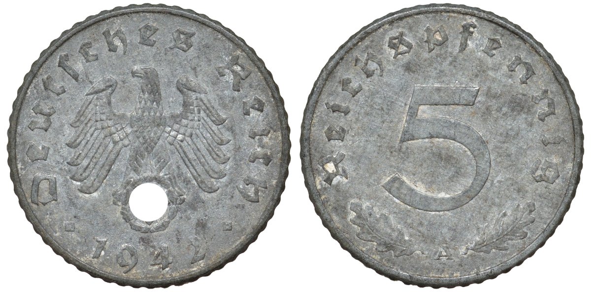 Германия 5 рейхспфеннигов 1942 A KM 100, J.370 цинк 4174-467