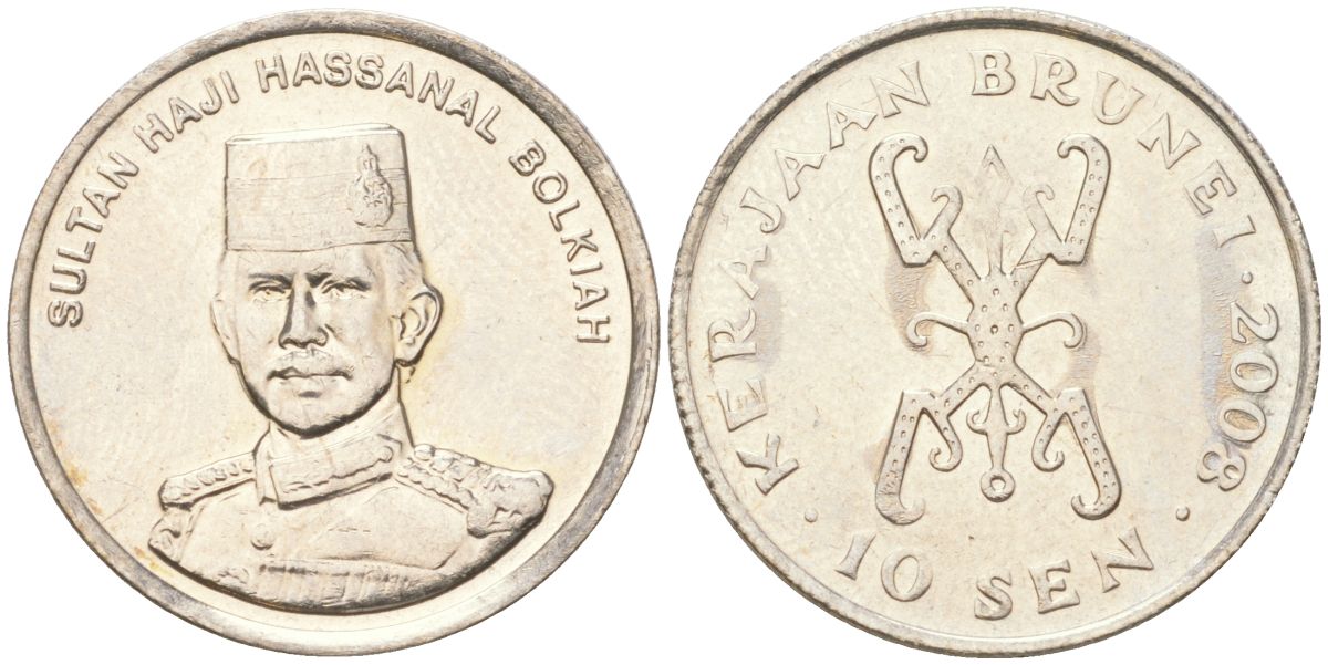 Бруней 10 сенов 2008 KM 36 медно-никель UNC 4614-418