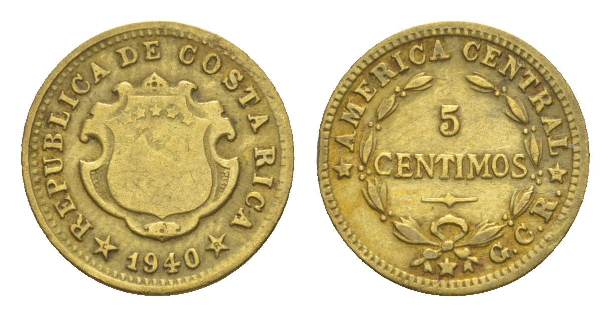 Коста-Рика 5 сентимо 1940 KM 151 латунь 4644-311