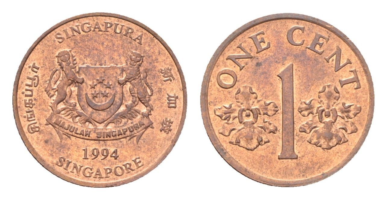 Сингапур 1 цент 1994 KM 98 цинк плакированный медью UNC 4705-523