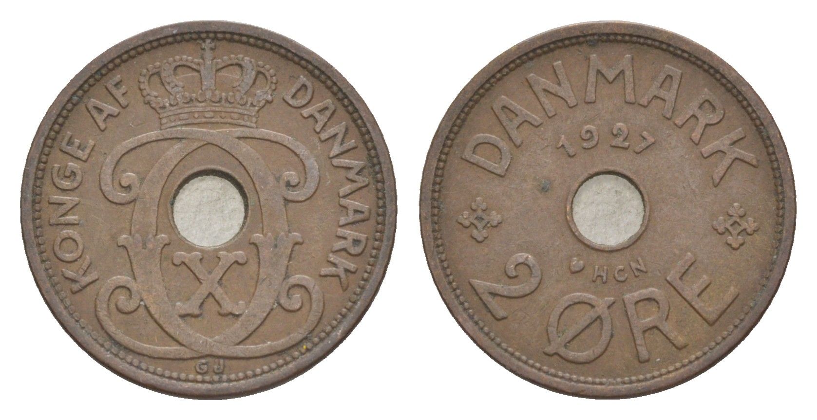 Дания 2 эре 1927 HCN, Кристиан X (1912-1947) KM 827 бронза 4639-725