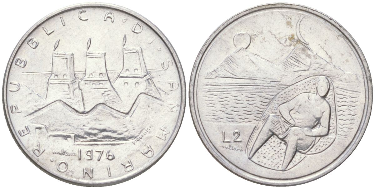 Сан-Марино 2 лиры 1976 республика KM 52 алюминий UNC 4614-411