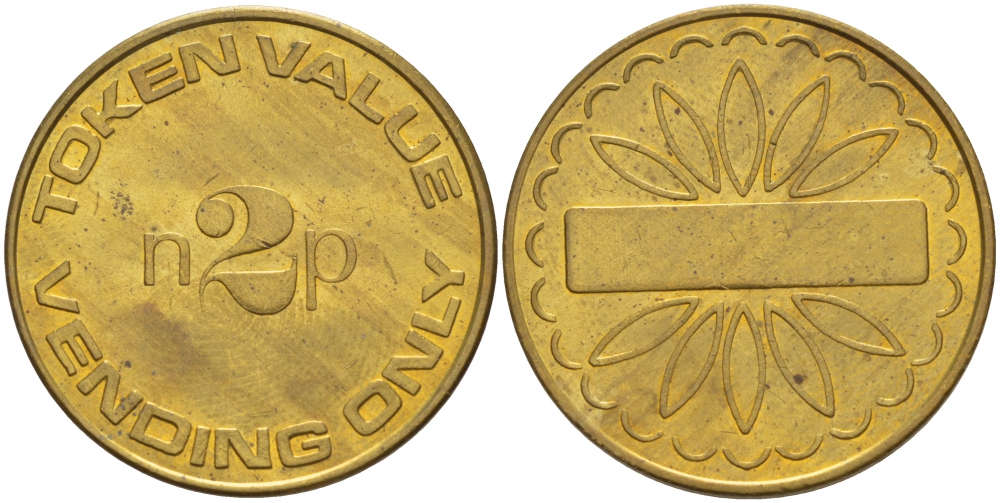 АНГЛИЯ ЖЕТОН ND 2 Р, TOKEN VALUE VENDING ONLY желтый металл 4544-923