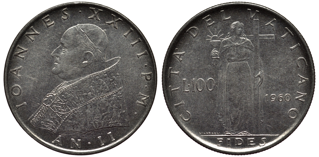 ВАТИКАН 100 ЛИР 1960 KM 64.2 сталь 55-145
