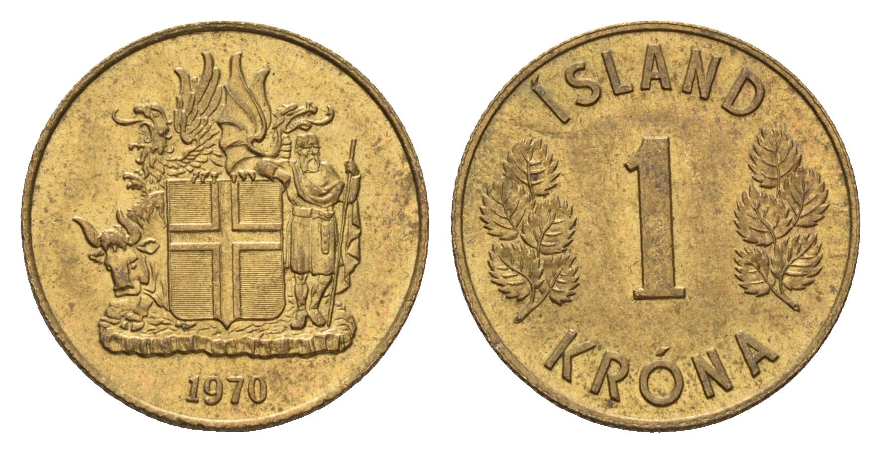 Исландия 1 крона 1970 KM 12a никель латунь aUNC 4691-447
